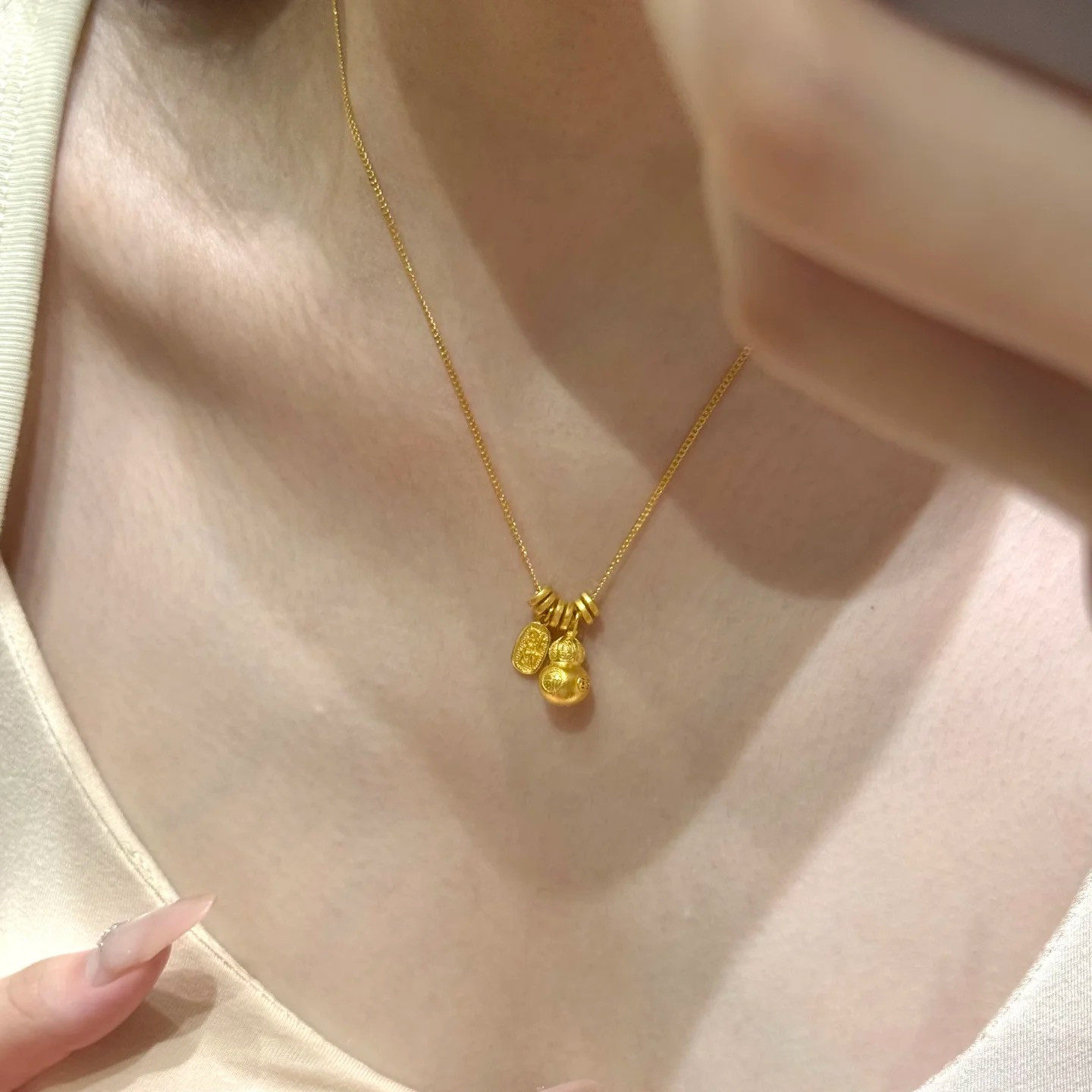 金店同款沙金仿真金小胖福葫芦吊坠女轻奢高级感项链送女友礼物