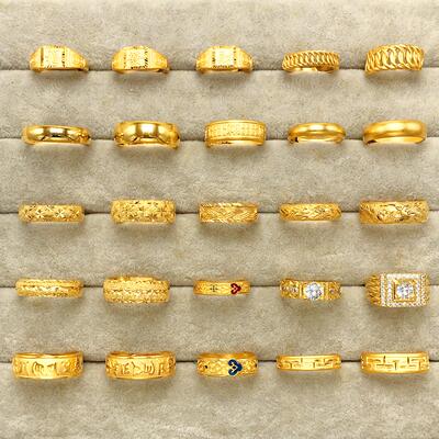 越南沙金情侣戒指久不掉色男女对戒光面满天星包厚金戒子一对礼物