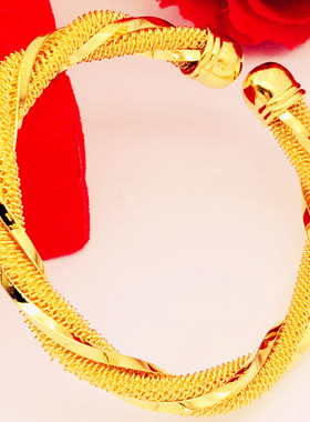 沙金手镯女欧币金铜镀24k金假黄金网状多线连珠结婚仿金镯子包邮