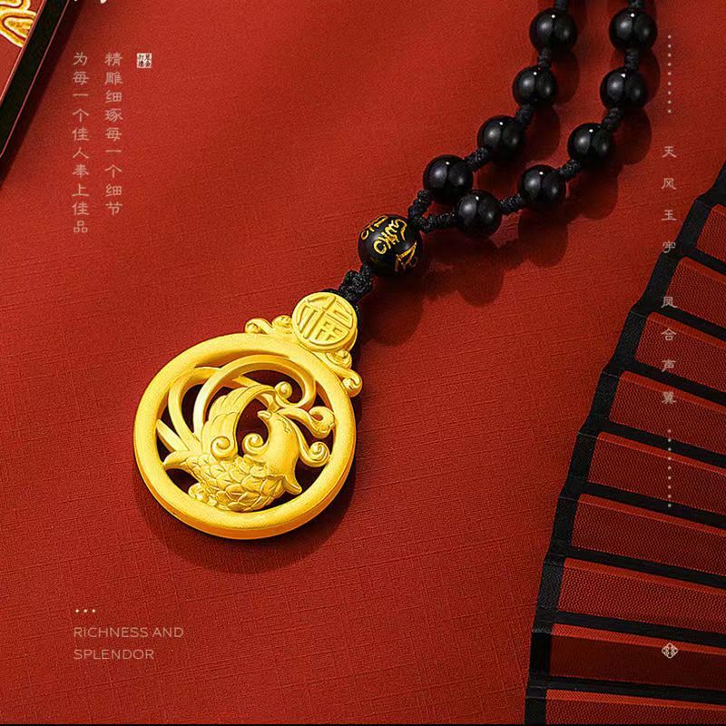 越南沙金情侣款龙凤福字吊牌男女项坠黄铜镀金龙吊坠爆款