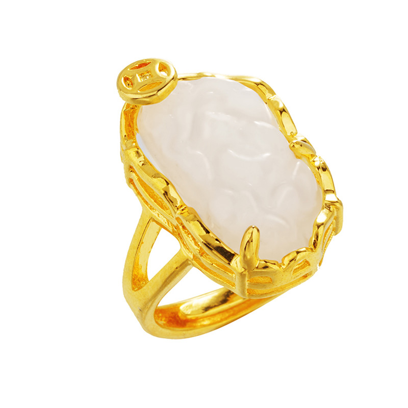 情侣指环戒指貔貅越南沙金仿金镶玉戒子镀金镶宝石饰品气质首饰