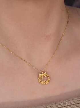 金色蝴蝶结圣诞花环项链女ins不掉色轻奢高级感锁骨链送女友礼物