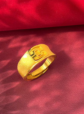 5G黄金色越南沙金镀金999戒指男士精品泥鳅背经文开口指环高级感