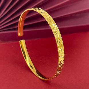越南沙金碎冰冰开口手镯女款铜镀黄金色轻奢小众开口手环久不掉色