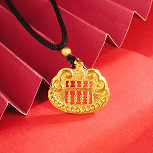 越南沙金仿真假黄金福字祥云锁如意锁算盘镂空福字长命锁项链男女