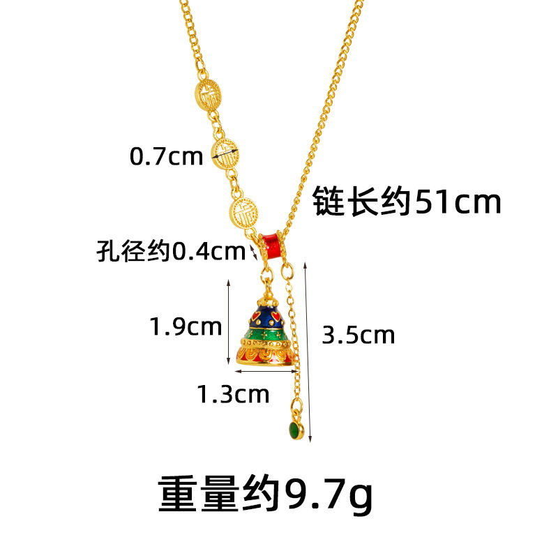 新中式越南沙金项链珐琅彩藏式许愿塔流苏吊坠女国潮久不掉色饰品