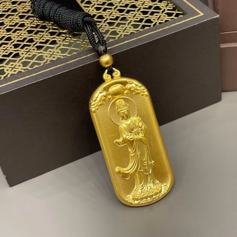 正品沙金观世音菩萨吊坠保平安转运招财观音挂坠般若观音牌佛像