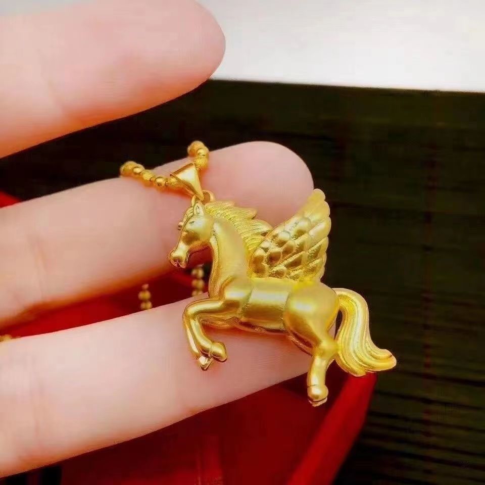 【福利】正品香港项链女古风十二生肖招财沙金飞马吊坠锁骨链送礼