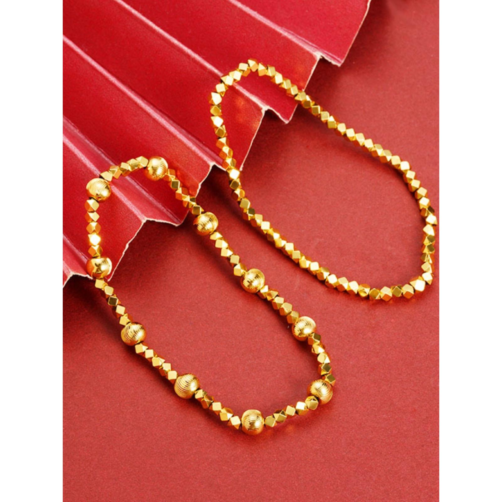 新款碎银几两弹力绳手链女士轻奢小众精致串珠子越南沙金仿真黄金