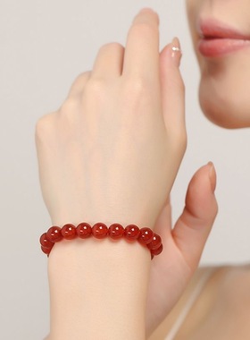 收藏级天然红玛瑙手链正品红色玉髓珠子手镯散珠串珠单圈手串男女