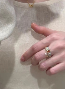 点翠珠帘~新中式烧蓝流苏戒指复古宫廷风重工镂空开口戒轻奢百搭