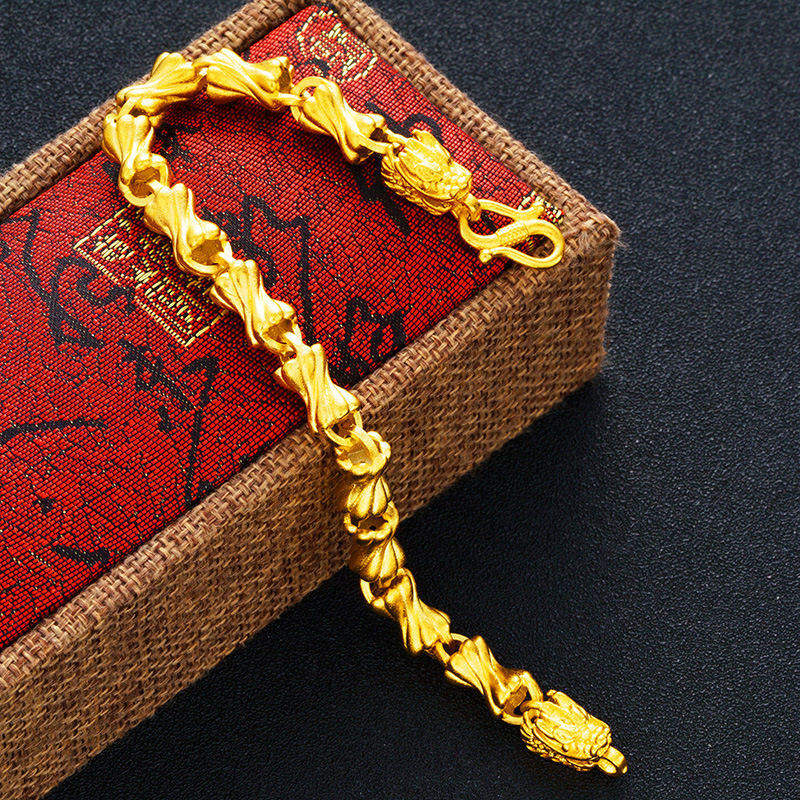 沙金龙头糖果手链男士霸气真黄金实心新中式手串时尚高级不掉色