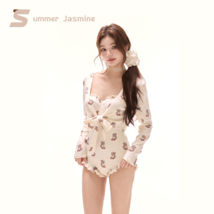 夏茉微澜2026新款泳衣女三角连体长袖罩衫遮肚显瘦海边度假温泉