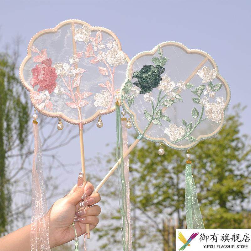 古风汉服团扇原创手持长柄汉服配饰绢花蝴蝶扇唯美走秀拍照Lolita
