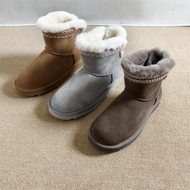 民族风厚底雪地靴女2025新款皮毛一体东北羊毛短筒靴防滑保暖棉鞋