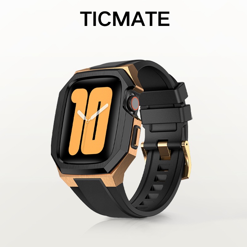 适用苹果手表表带金属S7改装AppleWatchs9橡树iwatch8/6/5代高级不锈钢SE表壳金属一体商务男潮45/44/41/40mm