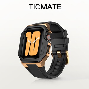 适用苹果手表表带金属S7改装AppleWatchs9橡树iwatch8/6/5代高级不锈钢SE表壳金属一体商务男潮45/44/41/40mm