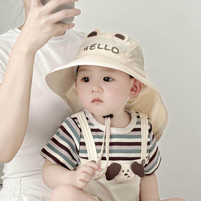 儿童帽子春夏季薄款速干大帽檐披肩帽男女宝宝遮阳防晒护脖渔夫帽