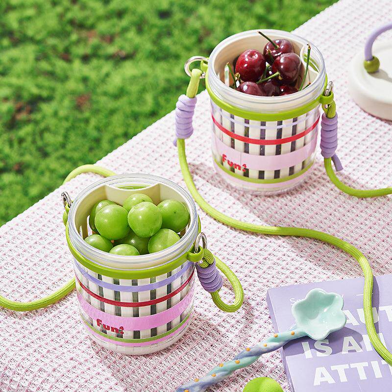 水果杯双层高颜值家用带叉可沥水便携式外带沙拉杯可提手保鲜盒