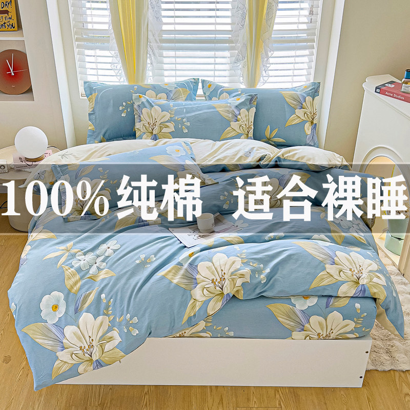 床笠款四件套纯棉全棉2024新款被罩180x220x240被套床上四季通用