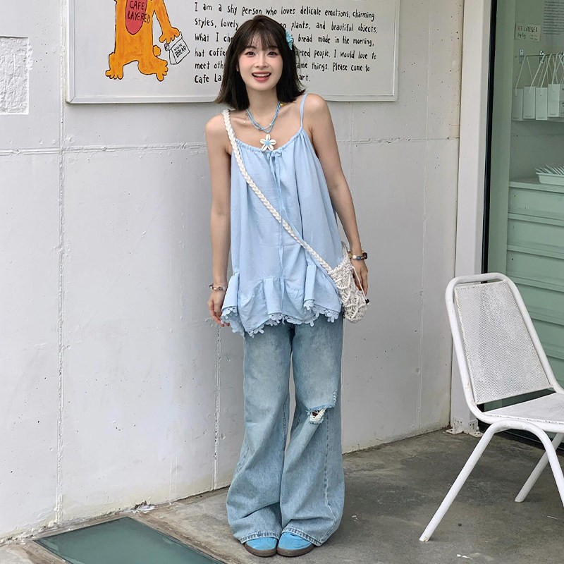 蓝色吊带洋装子夏季2026