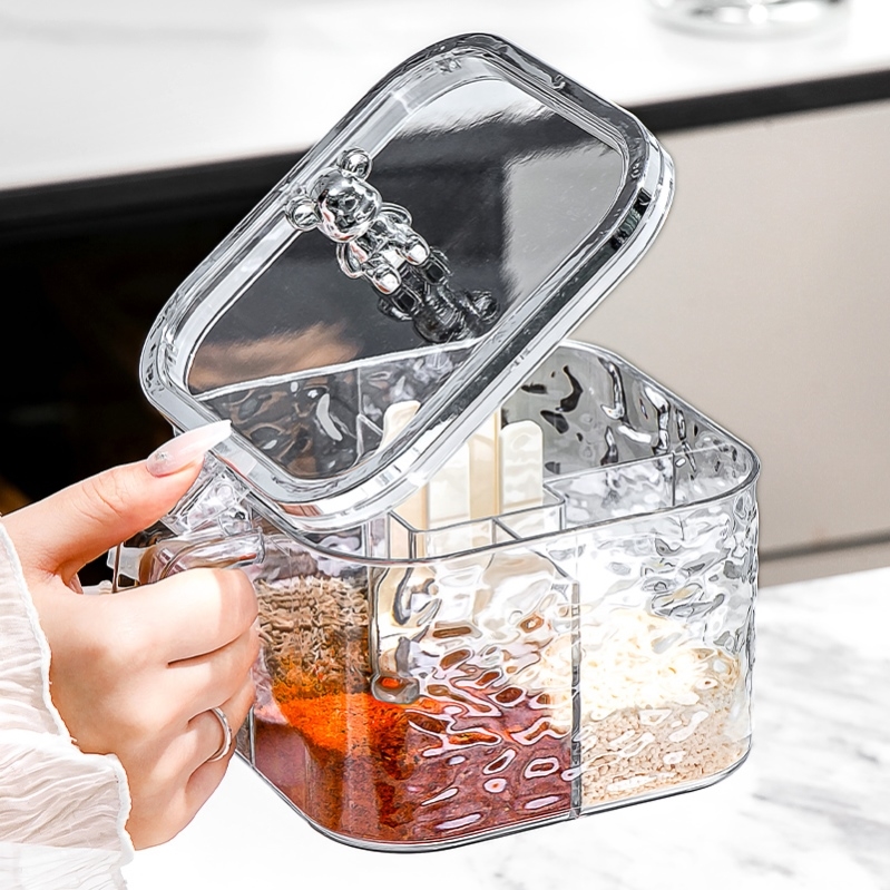 调料盒4格一体调料盒家用厨房高端调料罐一体多格组合套装盐味精