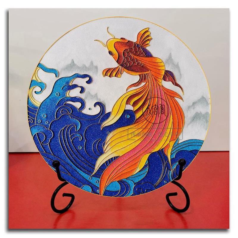 锦鲤景泰蓝掐丝珐琅画diy材料包好运装饰画摆件非遗手工艺礼品