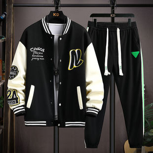 加绒加厚棒球服青少年春秋季初中生外套男高中生宽松夹克外套