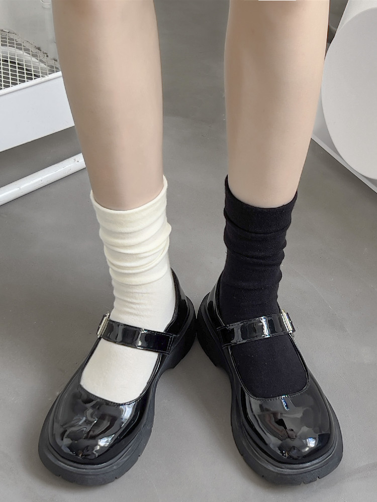 匹克企鹅白色袜子女秋款中筒袜纯棉ins潮冬季薄款日系网红百搭堆