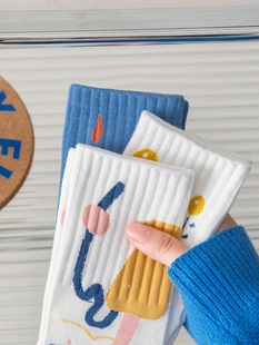 匹克企鹅长袜子女中筒袜网红设计感外穿潮春秋季白色纯棉长筒长袜