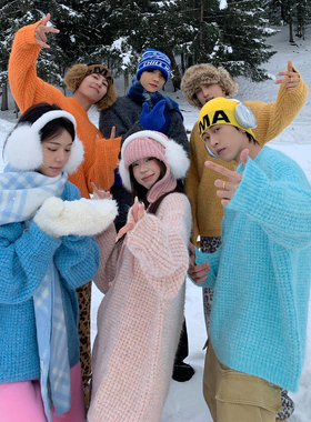 Holocene美式潮牌秋冬款华夫格圆领毛衣情侣百搭宽松休闲针织衫男