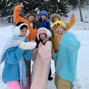 男 华夫格圆领毛衣情侣百搭宽松休闲针织衫 Holocene美式 潮牌秋冬款