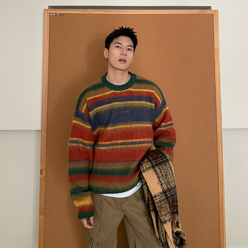 Holocene条纹针织衫圆领