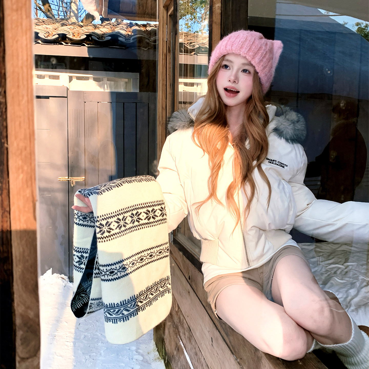 Holocene美式潮牌秋冬季短款毛领棉服女生超好看小个子棉衣外套