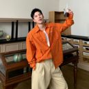 秋季 格子衬衫 宽松多巴胺格纹衬衣男 潮牌复古橙色长袖 Holocene美式