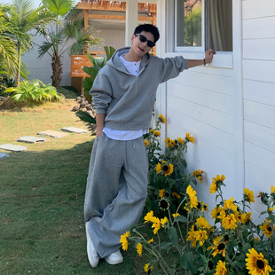 Holocene美式潮牌春秋款半拉链卫衣男高级感套装运动休闲一套搭配