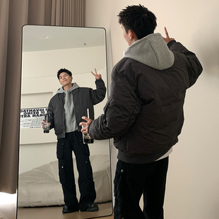 Holocene美式 假两件外套男秋冬宽松棉服连帽痞帅百搭夹克 潮牌冬季