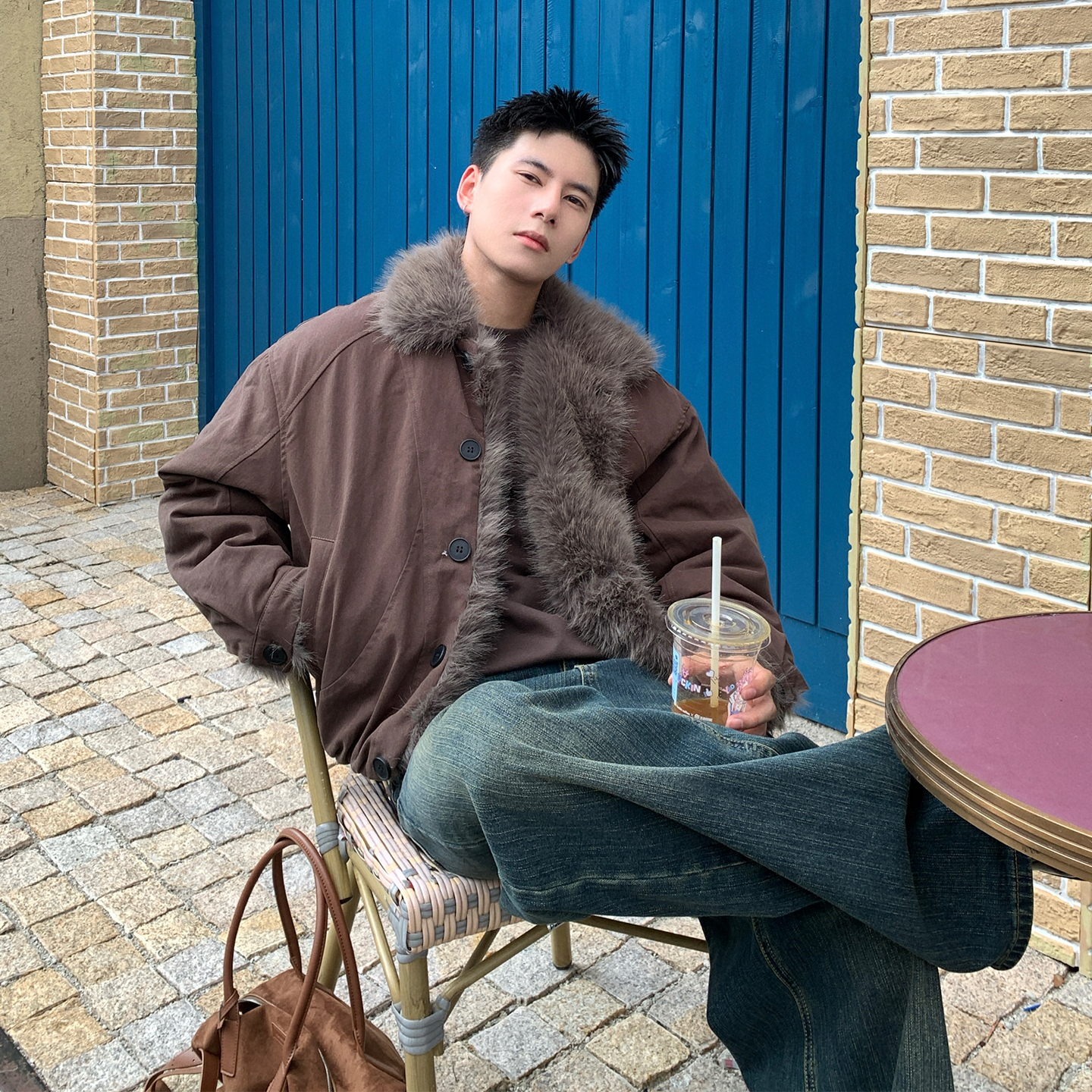 Holocene美式潮牌加厚毛领棉服男