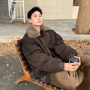 Holocene美式 加厚保暖宽松高街痞帅情侣羽绒服 潮牌复古大毛领工装