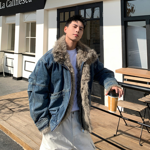 Holocene美式潮牌座山雕水洗毛领牛仔棉服男冬季复古痞帅保暖外套