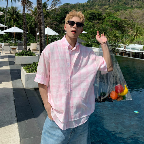 Holocene美式潮牌夏季格子衬衫男