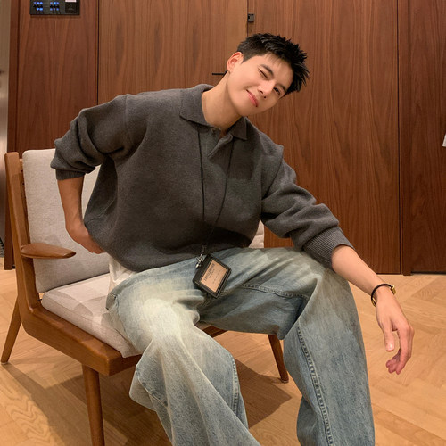 Holocene翻领套头百搭秋毛衣