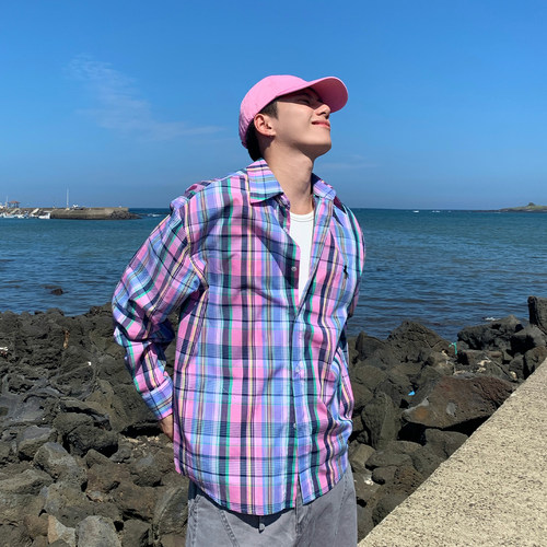 Holocene彩格宽松长袖衬衫男