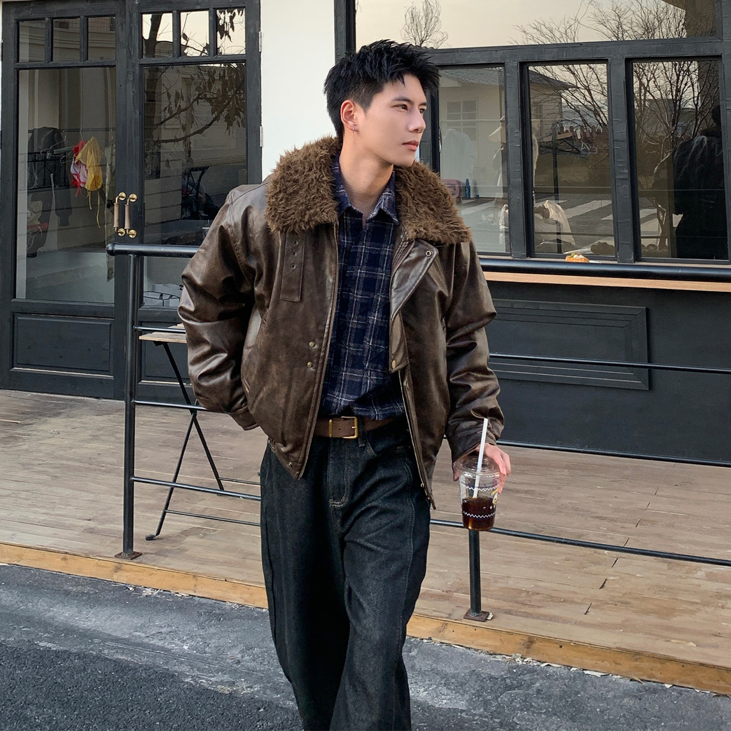 Holocene美式潮牌高街痞帅毛领皮衣男冬季复古做旧座山雕棉服外套,男装,棉衣,淘宝优惠券,粉丝福利购,淘宝优惠卷