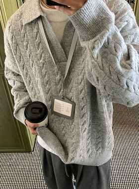 Holocene美式潮牌复古V领学院风休闲高街百搭假两件情侣款针织衫