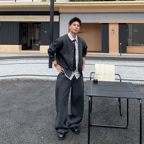 秋冬美式假两件卫衣休闲裤套装