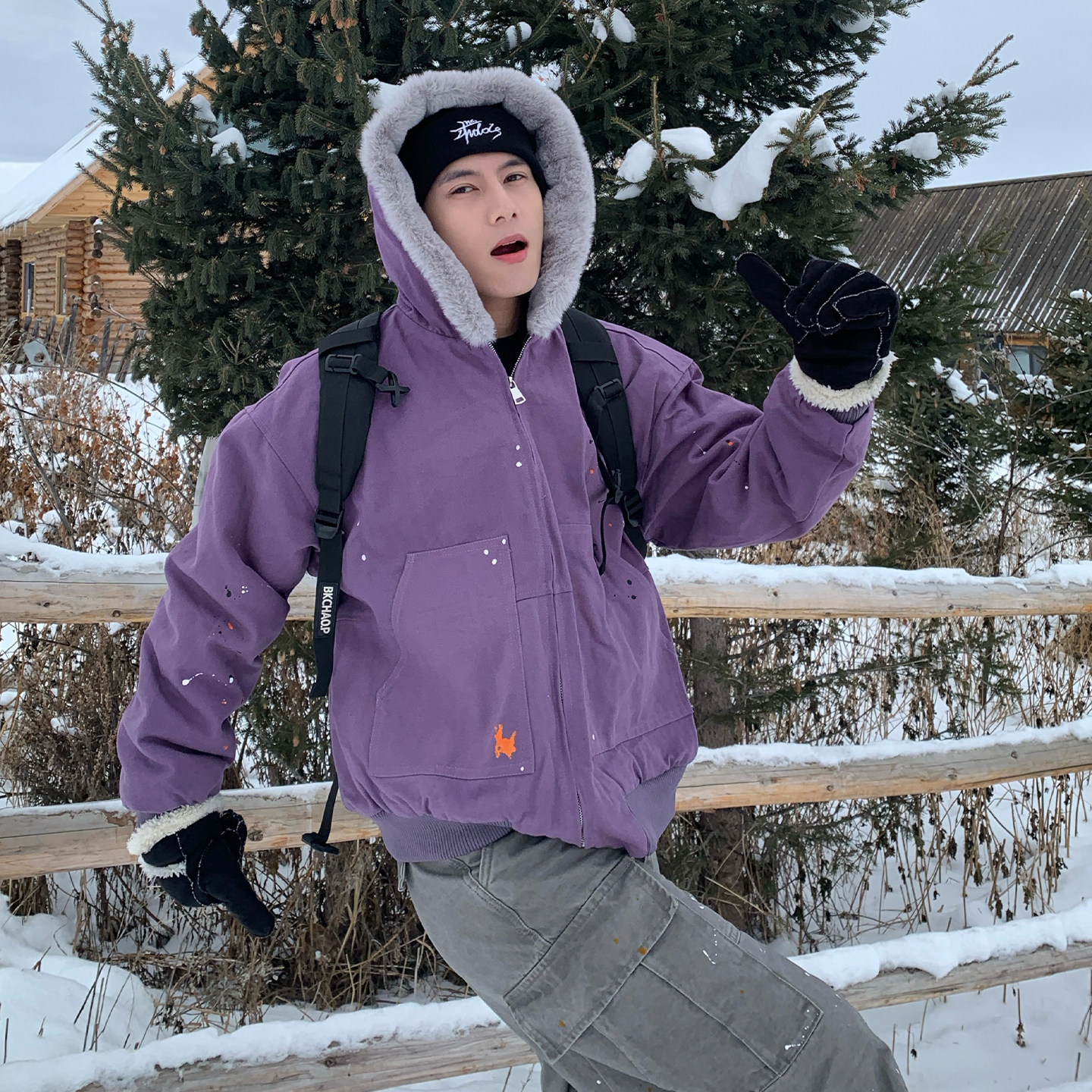 Holocene美式潮牌座山雕泼墨帆布棉服男冬季宽松保暖毛领连帽外套,男装,棉衣,淘宝优惠券,粉丝福利购,淘宝优惠卷