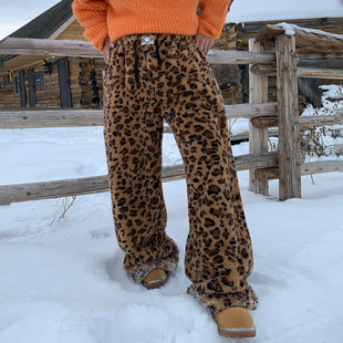 拖地长裤 百搭小众设计感厚款 潮牌高街豹纹直筒休闲裤 Holocene美式