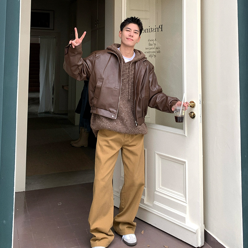 Holocene美式潮牌秋冬款皮衣夹克男款黑色高级感痞帅PU皮上衣外套