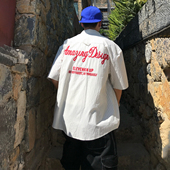 衬衫 Holocene美式 潮牌刺绣复古条纹短袖 男生宽松休闲百搭衬衣上衣